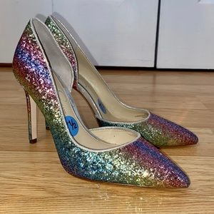 JESSICA SIMPSON rainbow/multicolour glitter pumps/shoes for women size 7.5 NEW